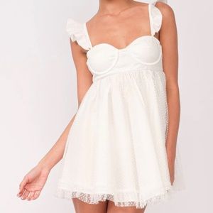 Boho Pink Olympia White Organza Babydoll Mini Dress
